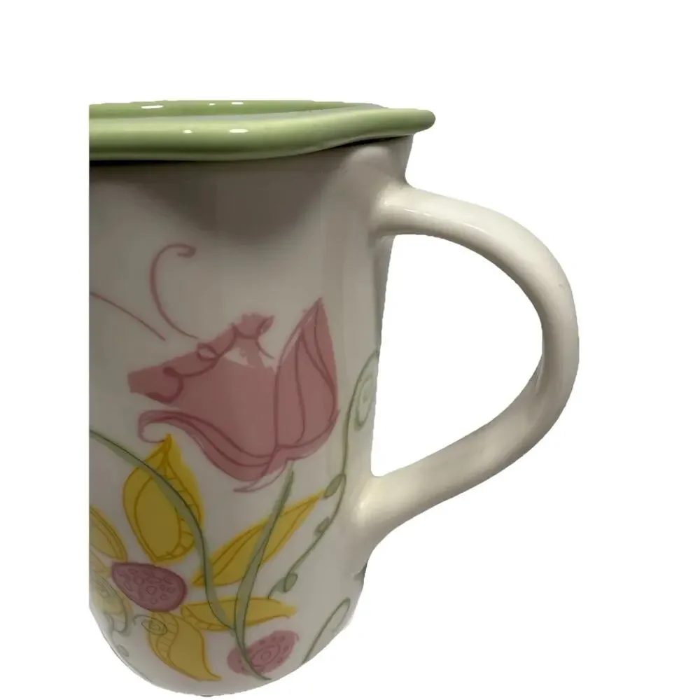 Starbucks Coffee Mug 2006 Floral 13 oz w/ Green Lid Steep Rest EUC‎